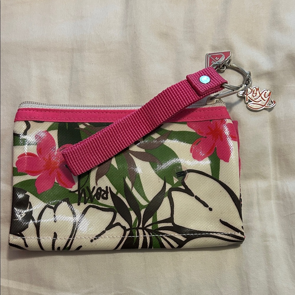 Roxy Tropical Floral Wristlet - Pink and Cream